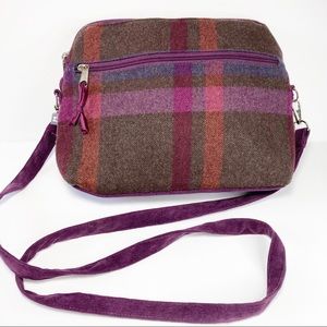 Earth Squared Wool Plaid Corduroy Bag Purple NWOT